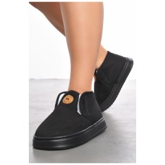 Тапочки домашние женские на меху черного цвета 190122L