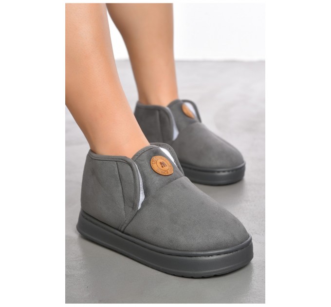 Тапочки домашние женские на меху серого цвета 190124L