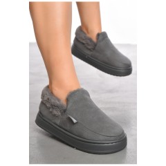 Капці домашні жіночі на хутрі сірого кольору 190251L