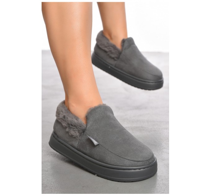 Капці домашні жіночі на хутрі сірого кольору 190251L