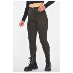 Лосини жіночі з начісом коричневого кольору з принтом 190447L