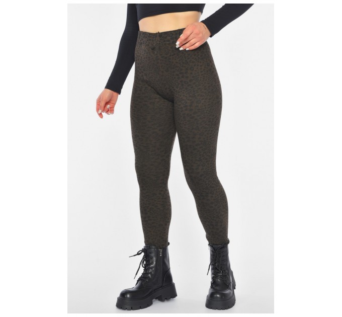 Лосины женские с начесом коричневого цвета с принтом 190447L