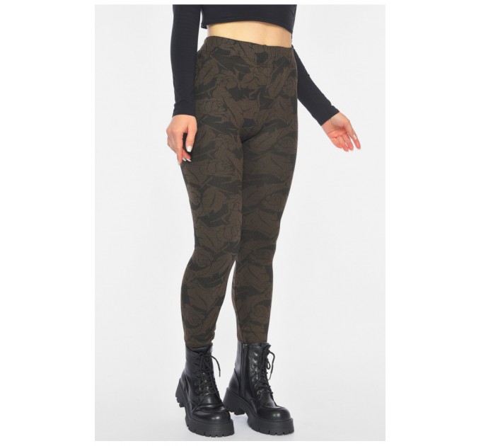 Лосини жіночі з начісом коричневого кольору з принтом 190454L