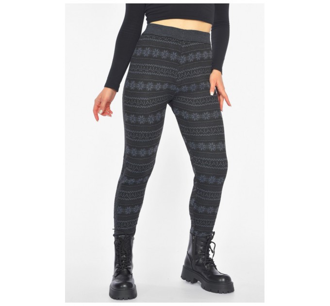 Лосини жіночі напівбатальні на флісі чорного кольору з малюнком 190477L