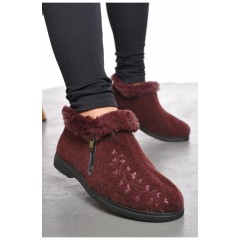Бурки жіночі на хутрі бордового кольору 190859L