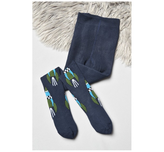 Колготи дитячі махрові для хлопчика темно-синього кольору з малюнком 191745L