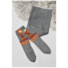 Колготы детские махровые для мальчика серого цвета с рисунком 191776L.