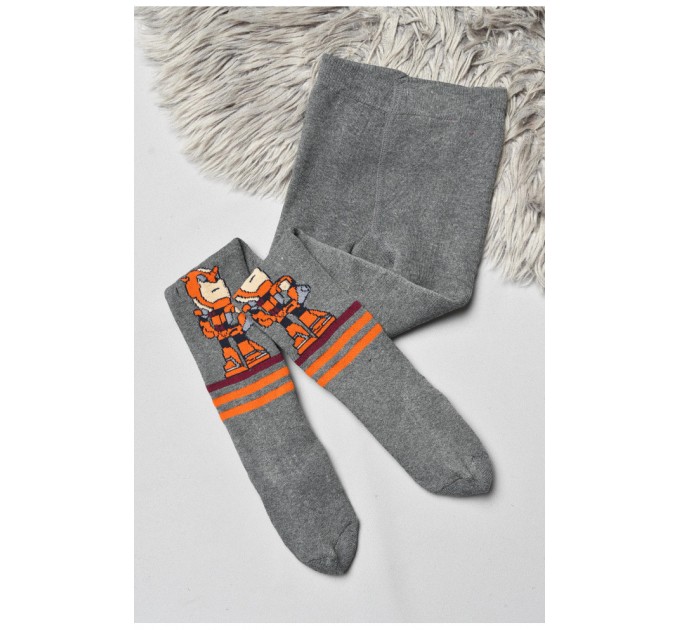 Колготы детские махровые для мальчика серого цвета с рисунком 191776L.