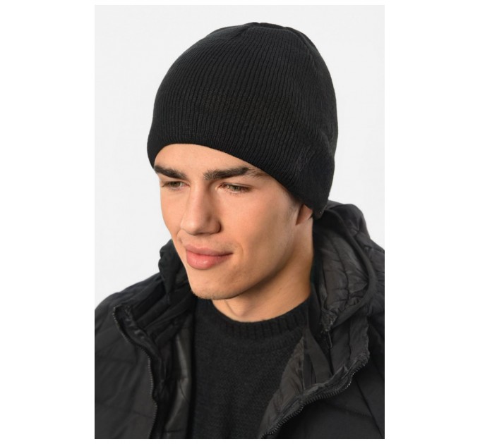 Мужская шапка на флисе черного цвета 191800L