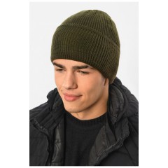 Шапка мужская с подворотом на флисе цвета хаки 191807L