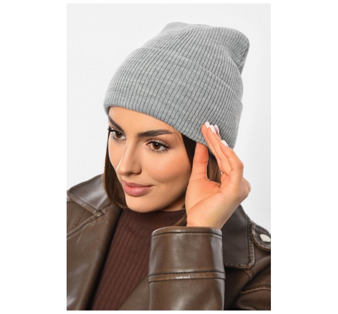 Шапка жіноча демісезонна сірого кольору 191898L