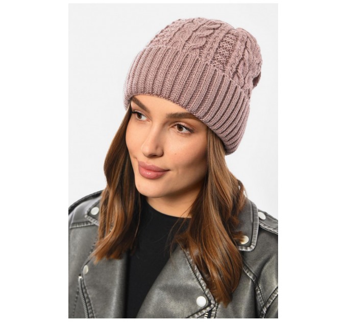 Шапка женская зимняя на флисе однотонная темно-розового цвета 192012L
