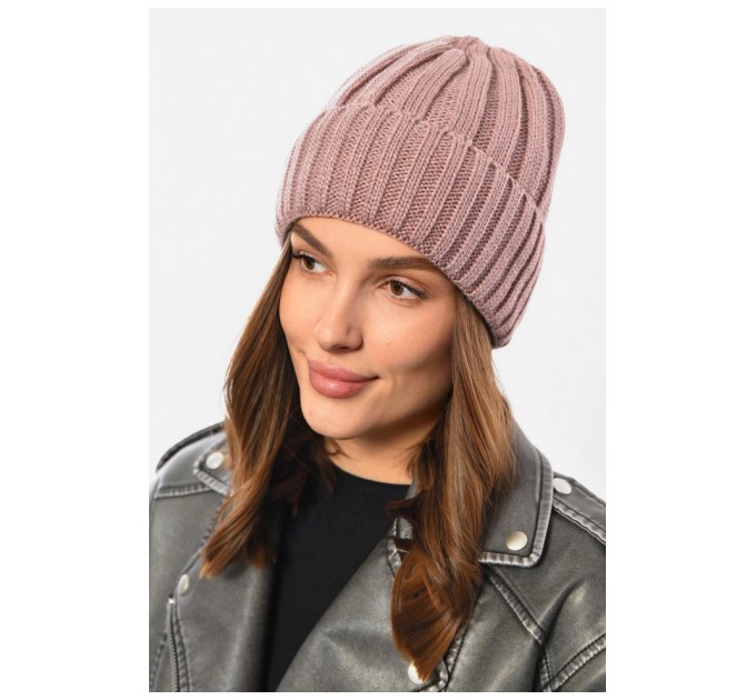 Шапка женская зимняя на флисе однотонная темно-розового цвета 192028L