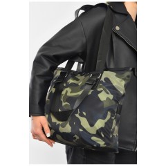 Сумка жіноча текстильна зеленого кольору з камуфляжним принтом 192092L