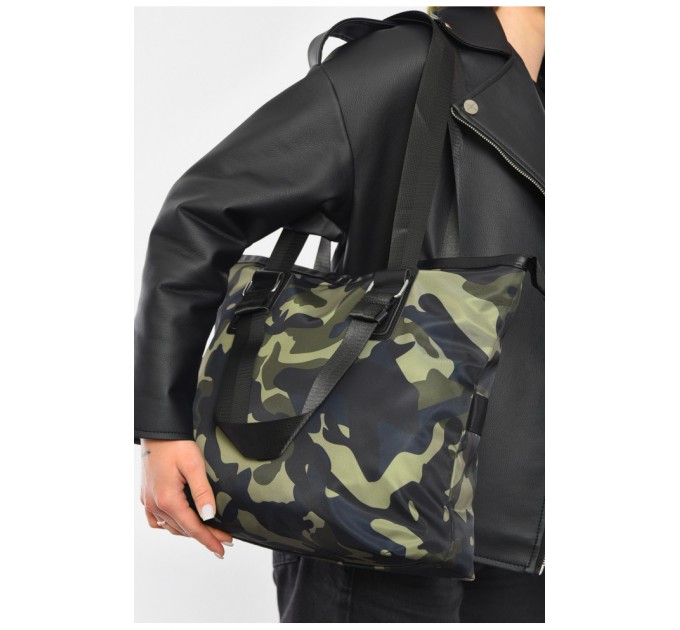 Сумка жіноча текстильна зеленого кольору з камуфляжним принтом 192092L