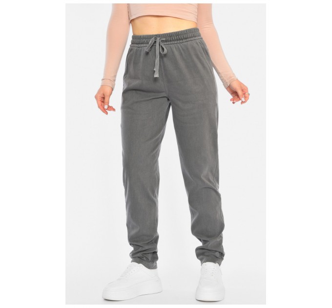 Джинсы женские полубатальные утепленные серого цвета 192626L