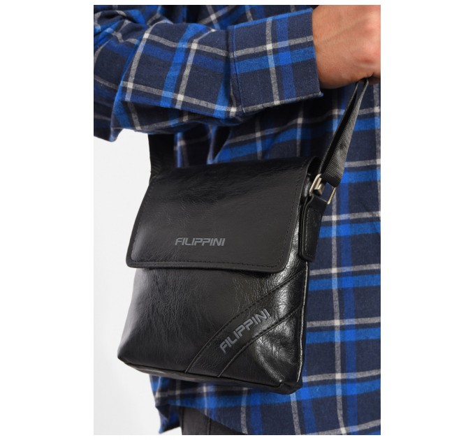 Сумка мужская через плечо из экокожи черного цвета 192825L