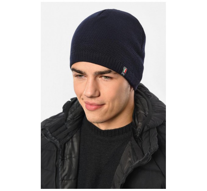 Мужская шапка на флисе синего цвета 193775L