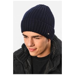 Мужская шапка на флисе темно-синего цвета 193780L