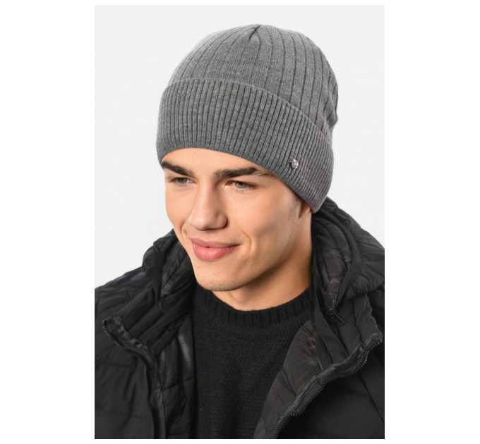 Шапка мужская на флисе серого цвета 193784L
