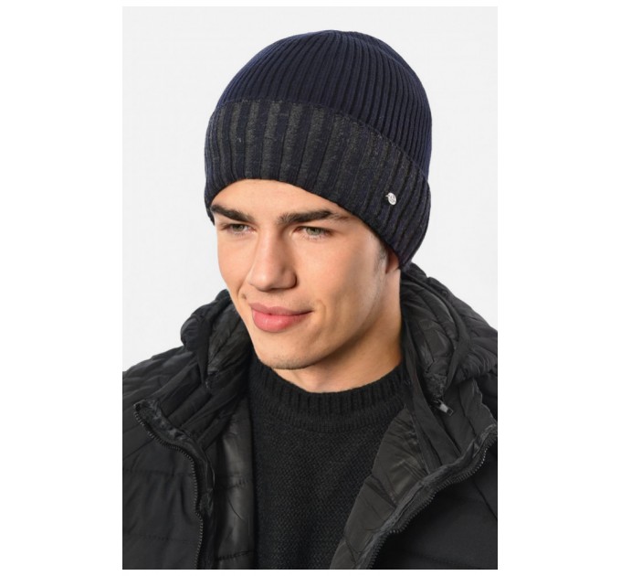 Мужская шапка на флисе темно-синего цвета 193792L