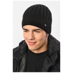 Мужская шапка на флисе черного цвета 193793L