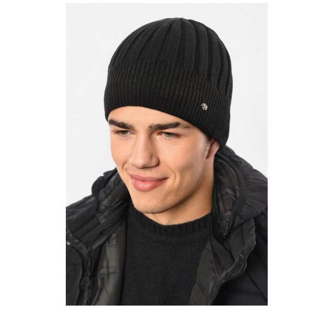 Мужская шапка на флисе черного цвета 193793L