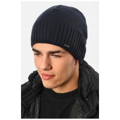 Мужская шапка на флисе темно-синего цвета 193807L