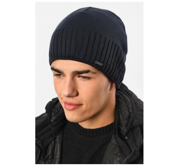 Мужская шапка на флисе темно-синего цвета 193807L