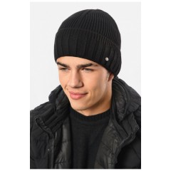 Шапка чоловіча на флісі чорного кольору 193808L Шапка чоловіча на флісі чорного кольору 193808L