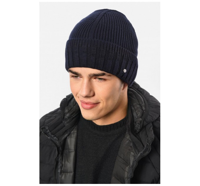 Шапка чоловіча на флісі темно-синього кольору 193809L