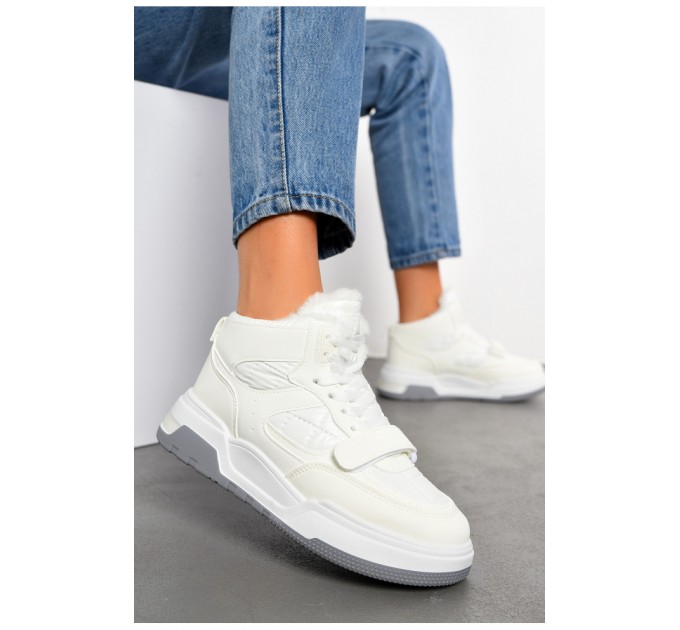 Ботинки женские зимние белого цвета на меху 194118L