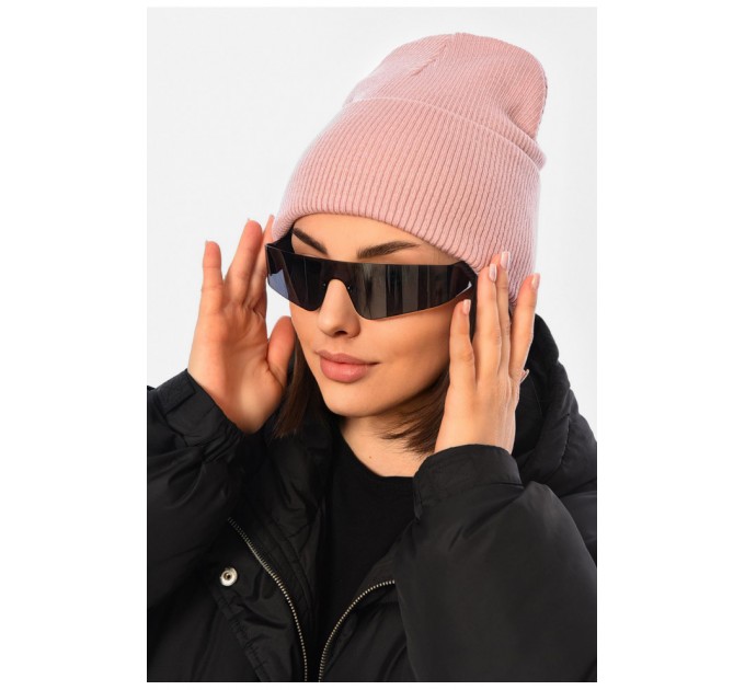 Шапка женская зимняя однотонного розового цвета 194149L