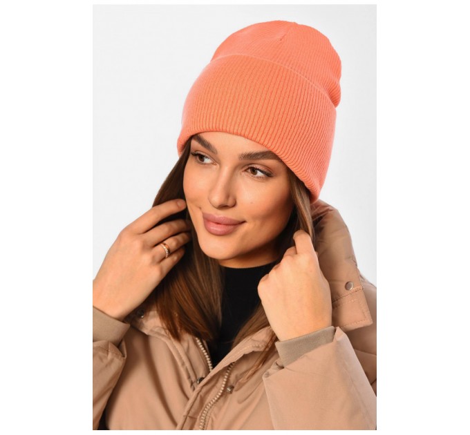 Шапка жіноча зимова однотонного коралового кольору 194150L