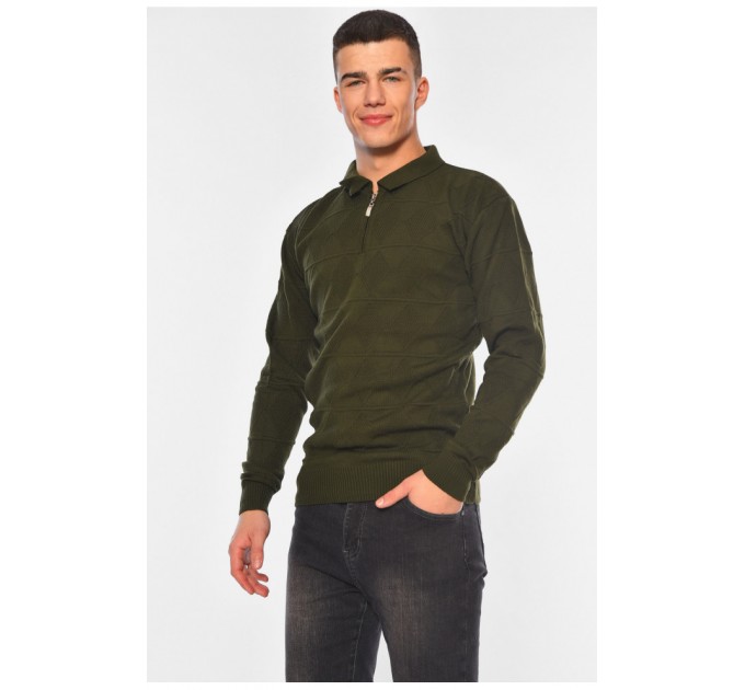 Светр чоловічий однотонний темно-зеленого кольору 194476L