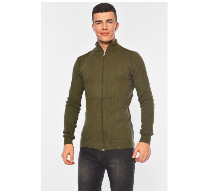 Светр чоловічий однотонний темно-зеленого кольору 194478L