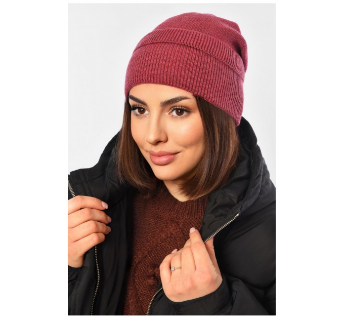 Шапка женская демисезонная бордового цвета 194594L