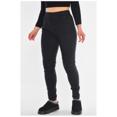 Джинсы женские утепленные полубатальные черного цвета 194766L