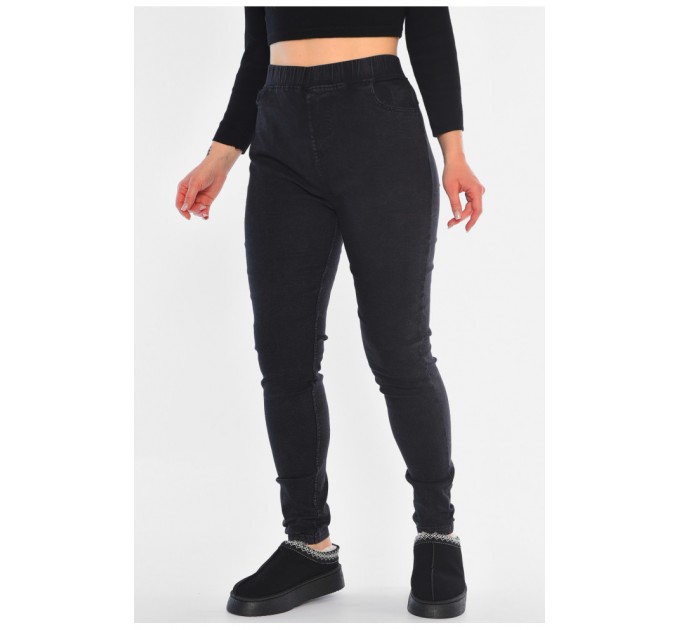 Джинсы женские утепленные полубатальные черного цвета 194766L