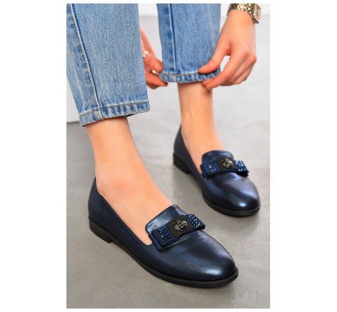 Туфлі-лофери жіночі темно-синього кольору 195306L