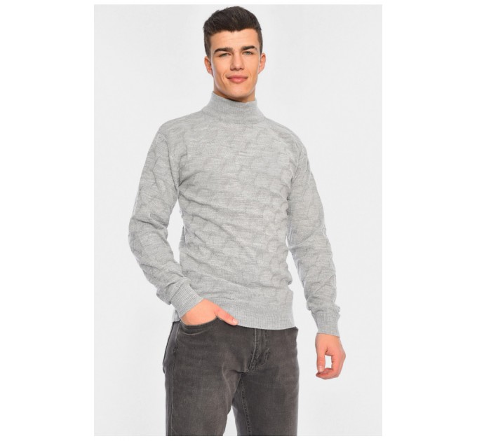 Светр чоловічий однотонний світло-сірого кольору 195385L