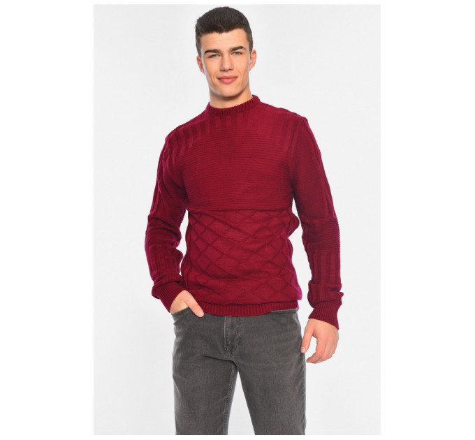 Свитер мужской однотонный бордового цвета 195387L
