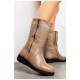 Чоботи жіночі зимові на блискавці темно-бежевого кольору 195813L