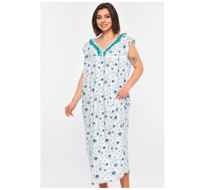 Ночная женская рубашка батальная белого цвета с принтом 195888L