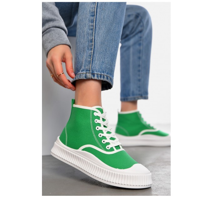Кеды женские высокие зеленого цвета на шнуровке 197163L