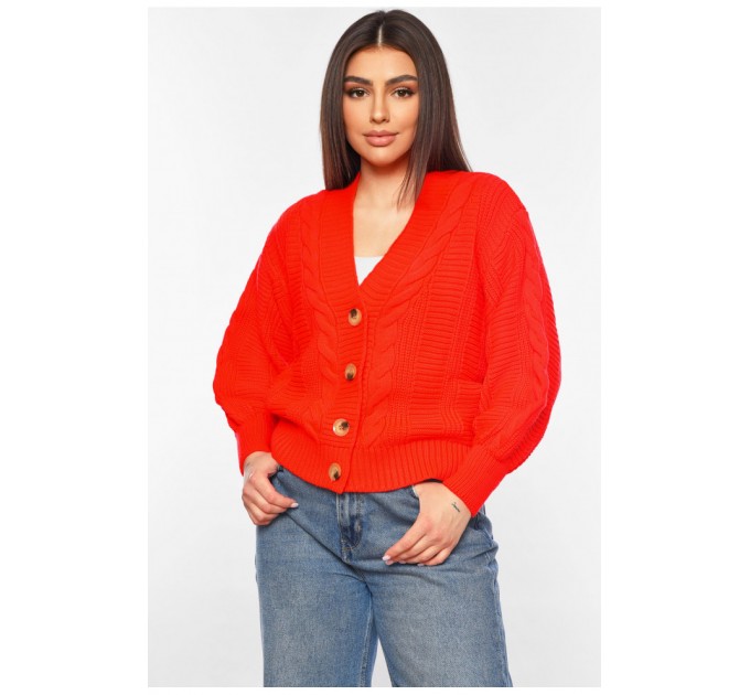Женский кардиган однотонный оранжевого цвета 199681L