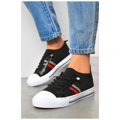 Кеди жіночі чорного кольору на шнурівці текстиль 200863L