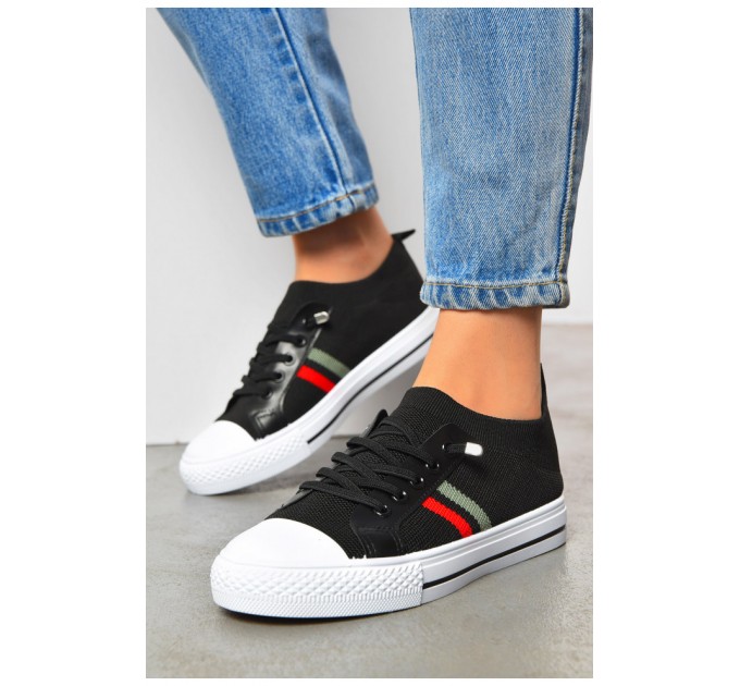 Кеды женские черного цвета на шнуровке 200863L