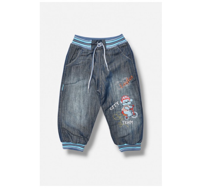 Джинсы детские для мальчика синего цвета зима на меху 201662L