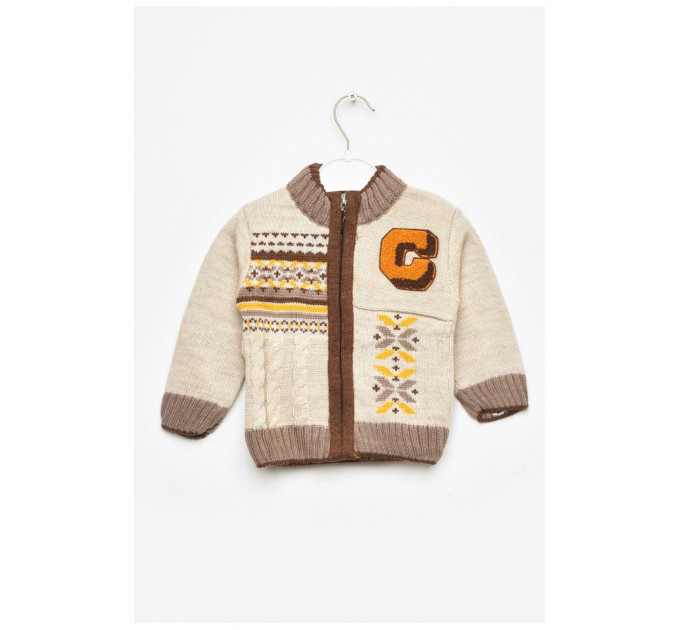 Кофта дитяча для хлопчика бежевого кольору з принтом 201729L